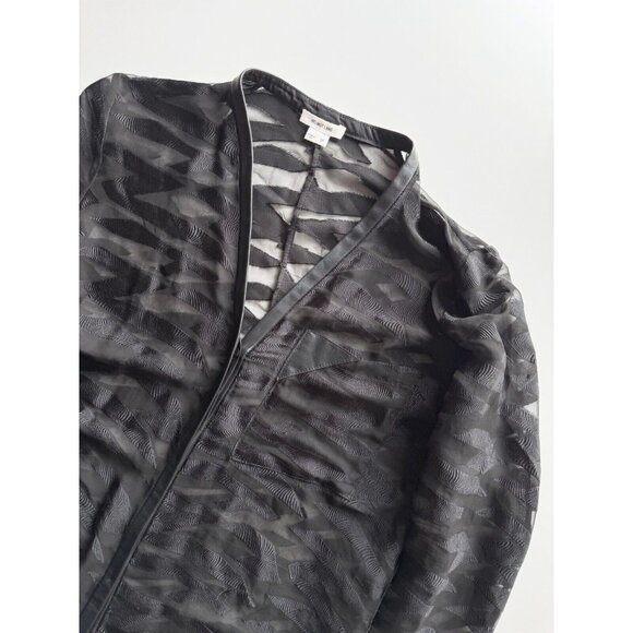 HELMUT LANG Black Sheer Silk Jacquard Leather Trim V-Neck Shirt Blouse, Size M - Picture 6 of 12